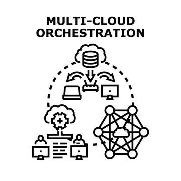 Multi cloud orchestration managing diverse computing infrastructure Stock Illustration