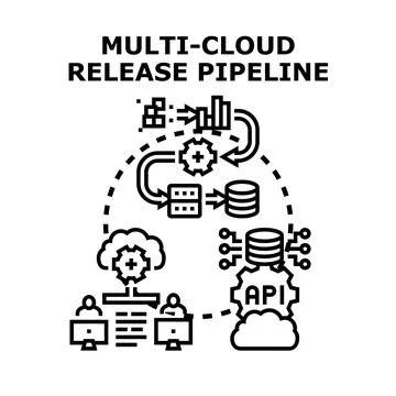 Multi cloud release pipeline software development process 库存插图