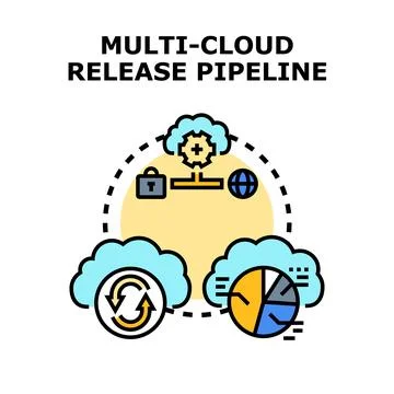 Multi cloud release pipeline strategy delivering data management Illustrazione stock