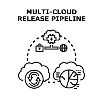 Multi cloud release pipeline strategy delivering data management Stock Illustration