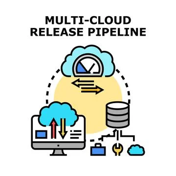 Multi cloud software release pipeline development illustration Illustrazione stock