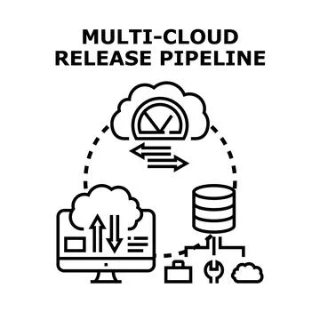 Multi cloud software release pipeline development illustration Stock Illustration