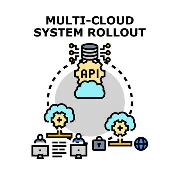 Multi cloud system rollout concept illustration Stock Illustration