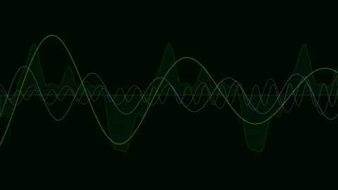 Multi-Color Audio Waveform and Digital Signal Visualization on Black Stock Footage 340341411