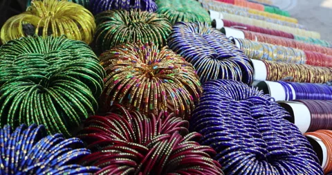 Multi color Bangles Display for sale Stock Footage 324513786