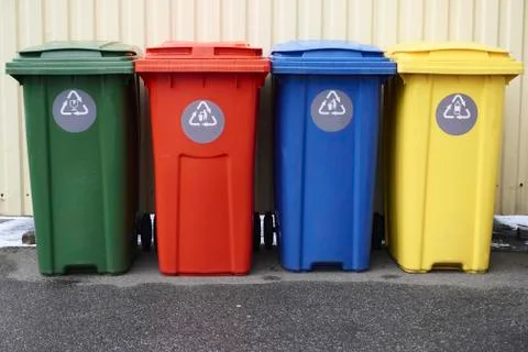 Multi color bin for separating various types of garbage Stock Photos