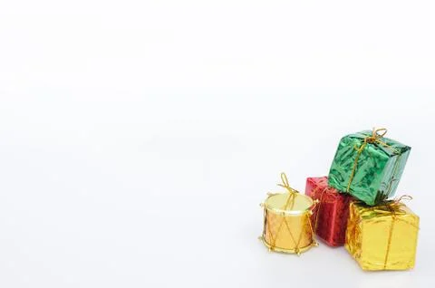 Multi color christmas boxes for web background. Stock Photos