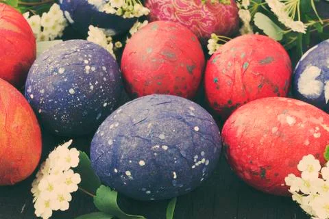 Multi color eggs for Easter holiday Stock Photos