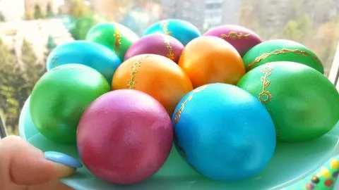 Multi-color eggs. The view from the top Stock Photos