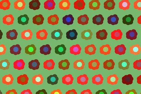 Multi color flower shape repeat pattern in light green background Stock Illustration