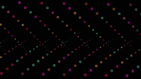 Multi color flowers pattern on black screen Stock Footage 232652963