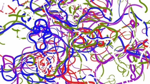 Multi-Color Generative Bio-Paths 4K, Vibrant Colorful Tangled Lines Stock Footage 335478272