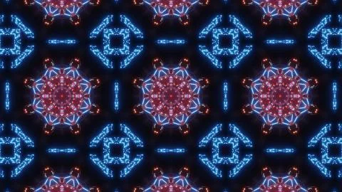 Multi color kaleidoscope pattern. abstract ornament with blue red and glowing Illustrazione stock