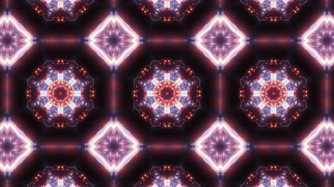 Multi color kaleidoscope pattern. abstract ornament with blue red and glowing Illustrazione stock