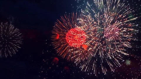 Multi color Multiple shape Explosion display sky night Loop Background Video stock 126208326