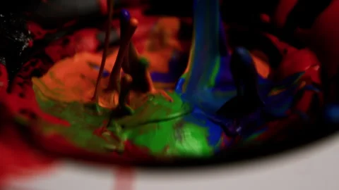 Multi Color Paint in a Speaker Vibrating in Super Slow Motion Video stock 270405695