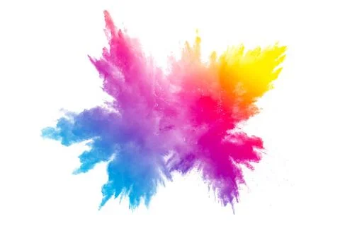 Multi color powder explosion on white background. Freeze motion of dust pa... Stock Photos