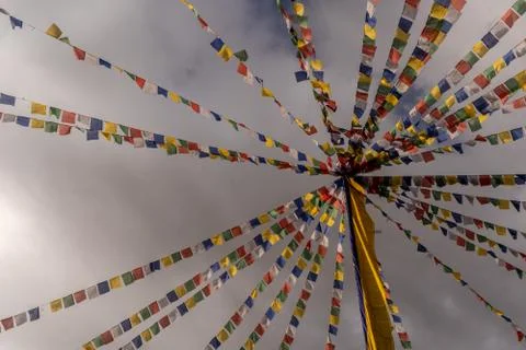 Multi color Prayer Flags Tibet Buddhist Stock Photos