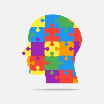 Multi Color Puzzle Piece Head - Vector Jigsaw Stock Illustration