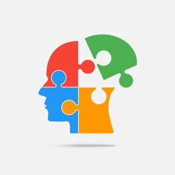 Multi Color Puzzle Piece Head - Vector Jigsaw Stock Illustration