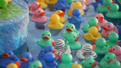 Multi color rubber ducks rotating in water Stock Footage 203031203