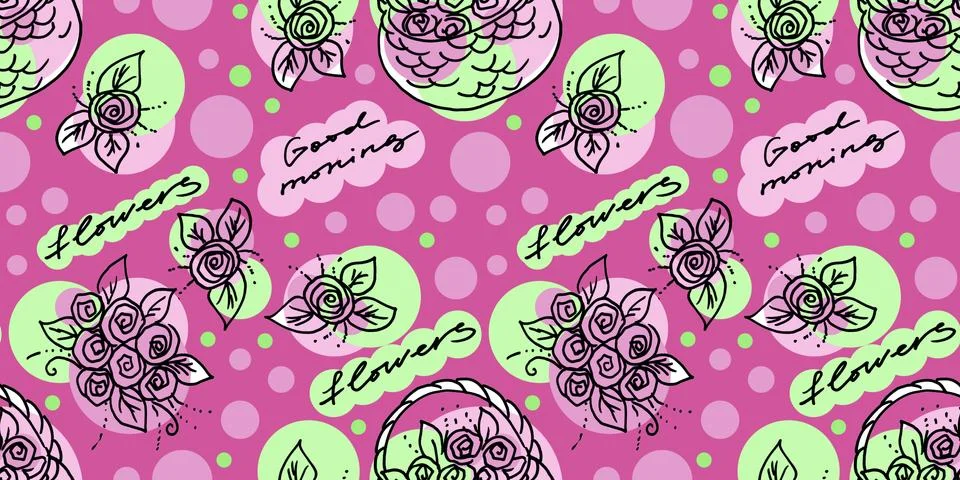 Multi color Seamless pattern of elements in the style of line art on a red Stock Illustration