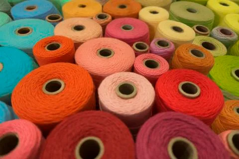 Multi color spools of yarn 스톡 사진