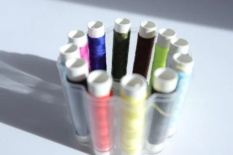 Multi Color Thread in Transparent Box Stock Photos