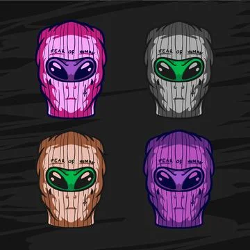 Multi color variation alien wearing ski mask design for merch print Stock Illustration