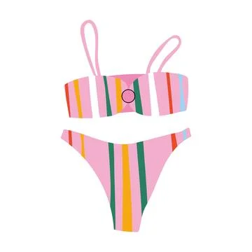 Multi color vertical striped bikini with thin straps Stock Illustration