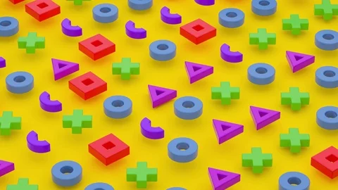 Multi-colored 3d shapes on a yellow background Stock Footage 108114930