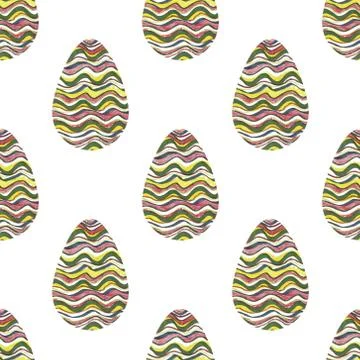 Multi-colored abstract Easter eggs seamless pattern. Watercolor decorative dr 库存插图