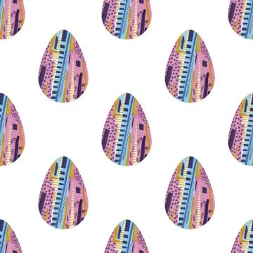 Multi-colored abstract Easter eggs seamless pattern. Watercolor decorative dr Stock Illustration