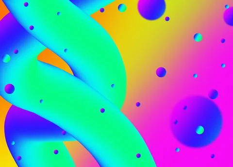 Multi-colored abstraction with fluids and balls on a gradient background.  Stock Illustration