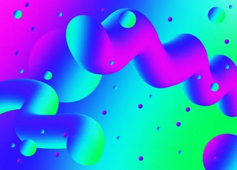Multi-colored abstraction with fluids and balls on a gradient background. Stock Illustration