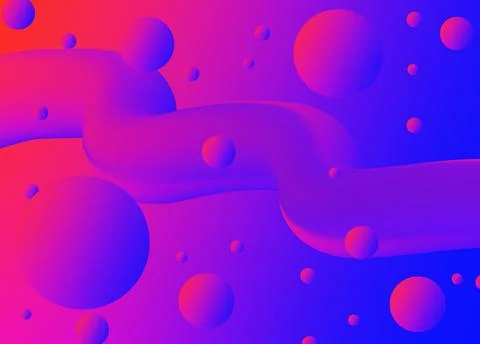 Multi-colored abstraction with fluids and balls on a gradient background. Stock Illustration
