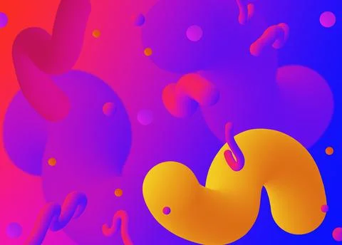 Multi-colored abstraction with fluids and balls on a gradient background. Stock Illustration