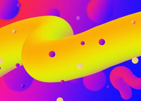 Multi-colored abstraction with yellow and pink fluids and balls.  Stock Illustration