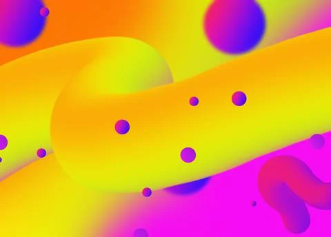 Multi-colored abstraction with yellow and pink fluids and balls.  Stock Illustration
