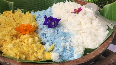 Multi Colored and Flavored Cooked Rice Stock Footage 203955122