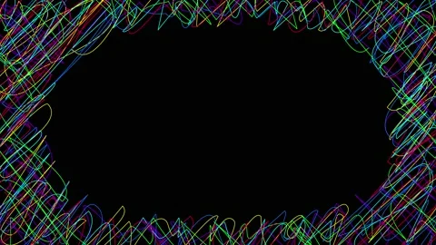 Multi Colored Animated Pen Scribbles Vignette on Black Backdrop Video stock 167706183