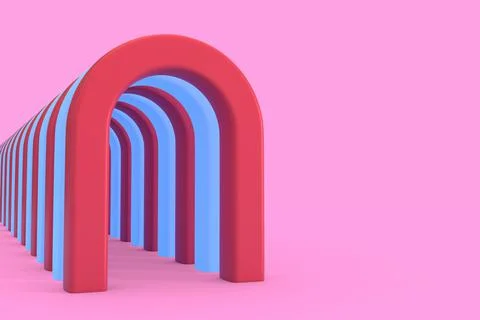Multi-colored arch in 3D space on pink background with empty space for insert Stock Illustration
