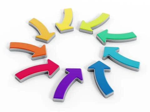 Multi colored arrow signs forming a circle shape Ilustração Stock