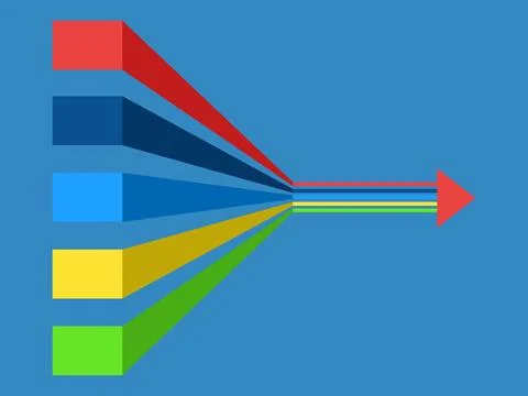Multi colored arrows have the same goal. Stock Illustration
