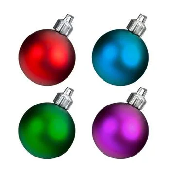 Multi-colored assortment of Christmas ornaments isolated on white Foto stock