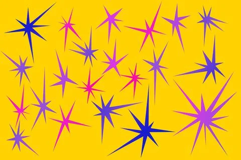 Multi-colored asymmetric multi-dimensional pointed stars. Illustrazione stock