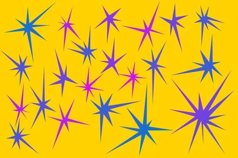 Multi-colored asymmetric multi-dimensional pointed stars. Illustrazione stock
