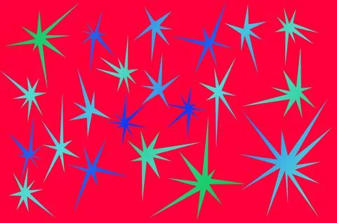 Multi-colored asymmetric multi-dimensional pointed stars. Illustrazione stock