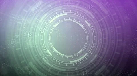 Multi colored background of moving hud circles, technology concept Stock Illustration