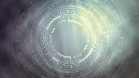 Multi colored background of moving hud circles, cyberpunk concept イラスト素材